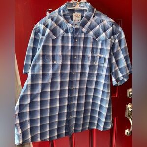Lucky Brand Blue White Plaid Western Pearl Snap Shirt
